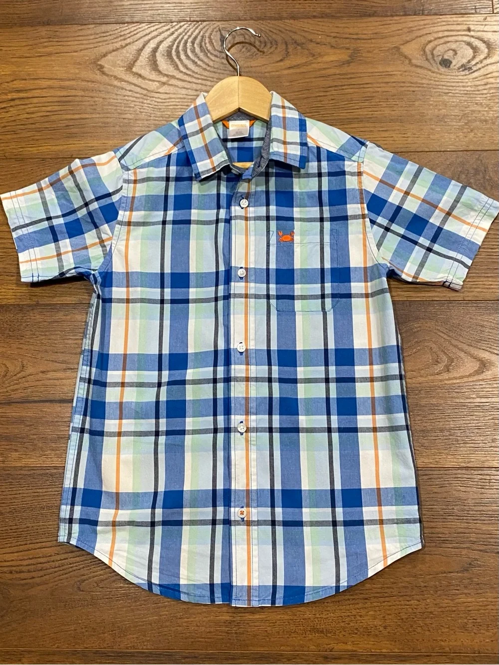 Gymboree Boys ‘Whale Hello There’ Blue Plaid Short Sleeve Shirt Size 7